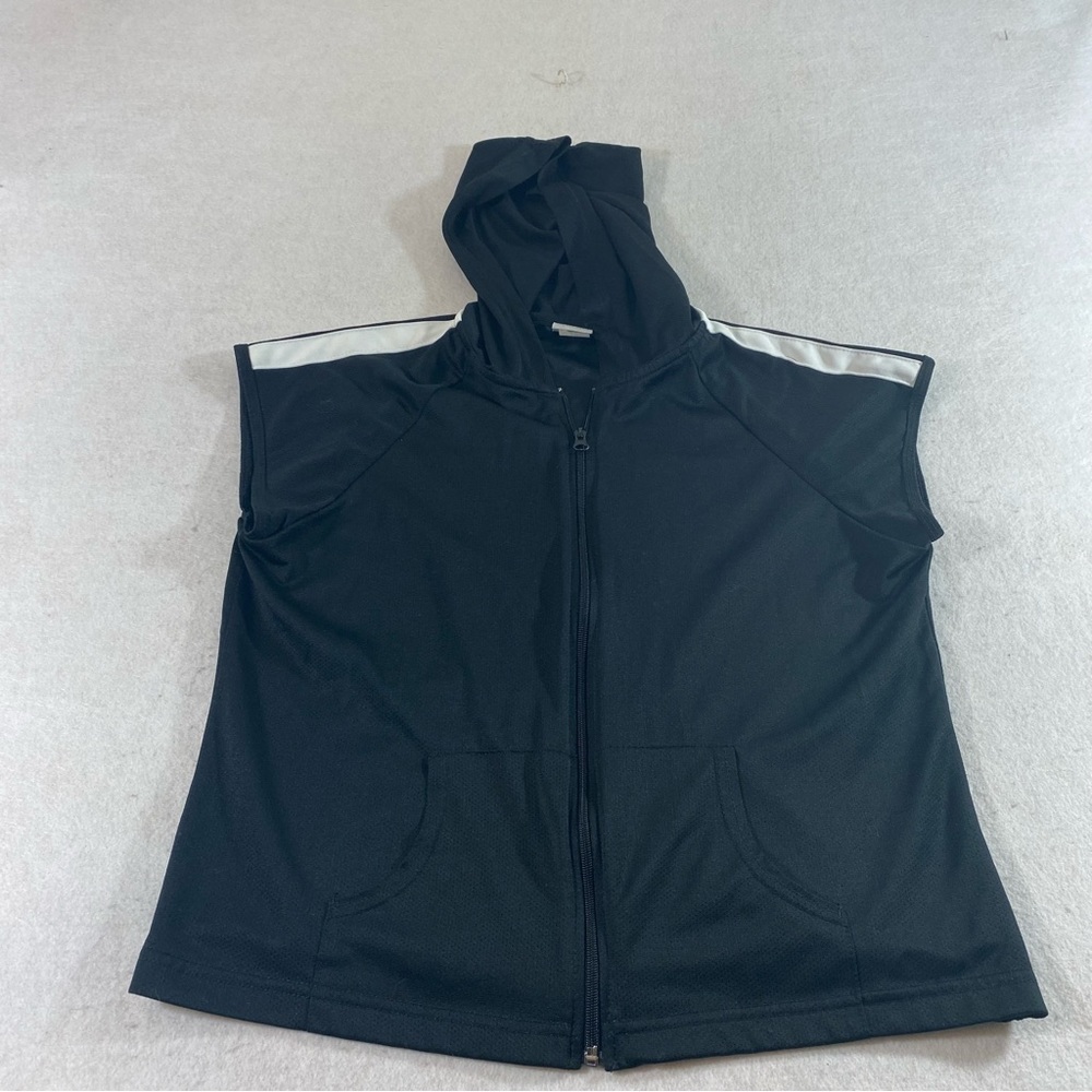 Athletic Works Hoodie Women’s large Pockets Black White Zip front sweatshirt